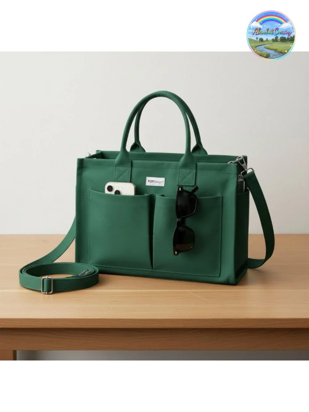 Heavyweight Canvas Tote Bag Adjustable Strap Crossbody 9 Pockets Laptop Work